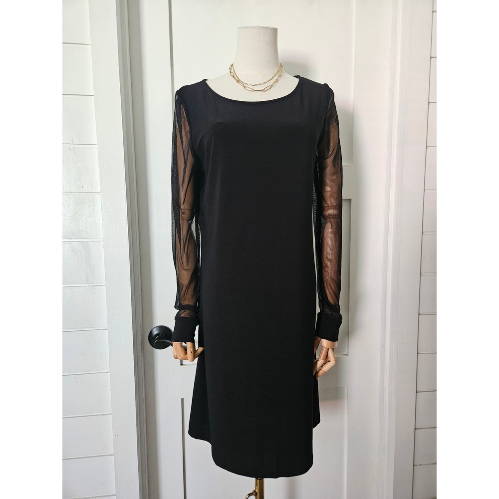Annalee + Hope Black Long Mesh Sleeve Midi Dress Scoop Neck Size Medium NWT